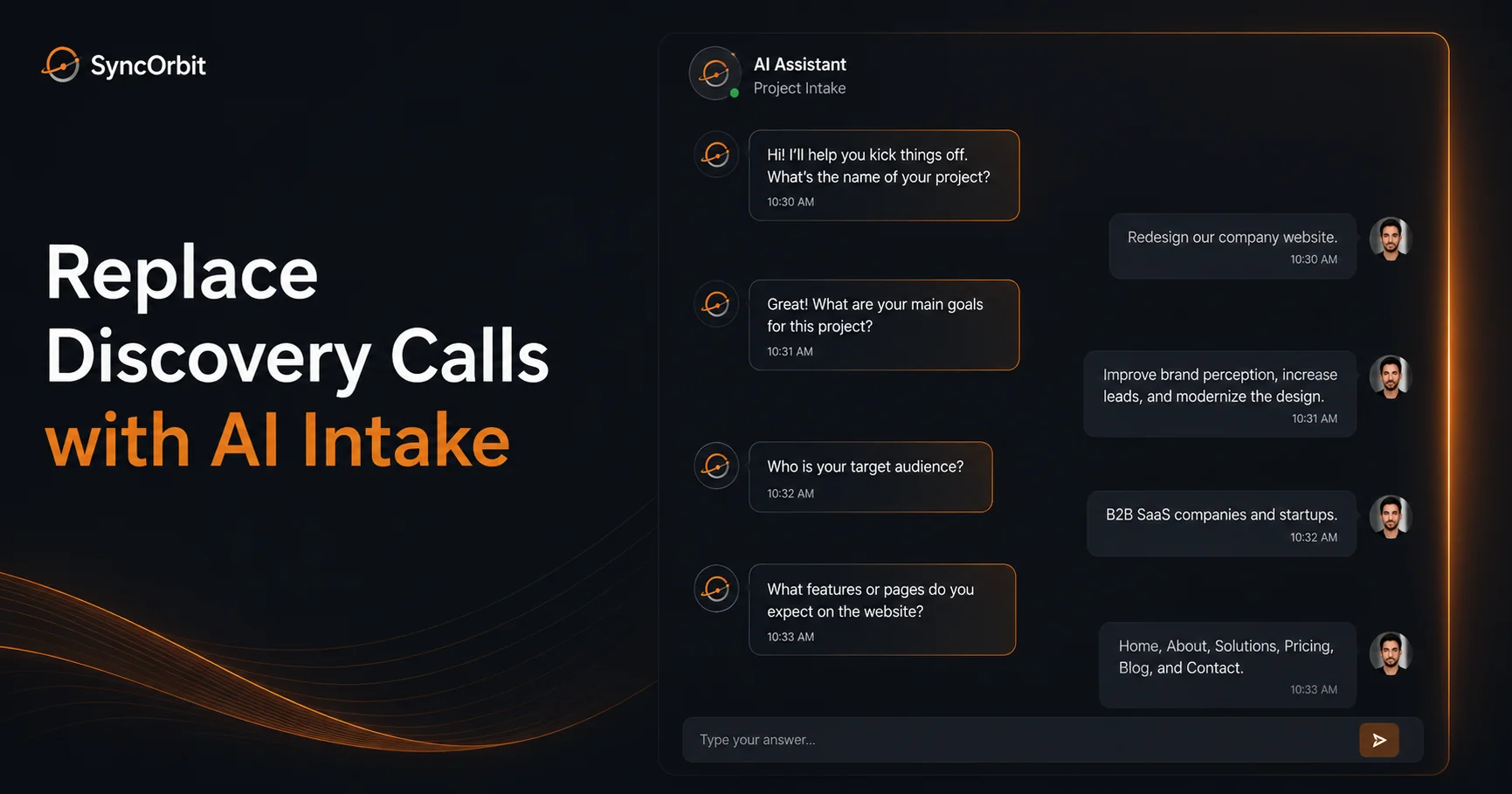 AI client intake chat interface replacing the traditional discovery call for digital organizations